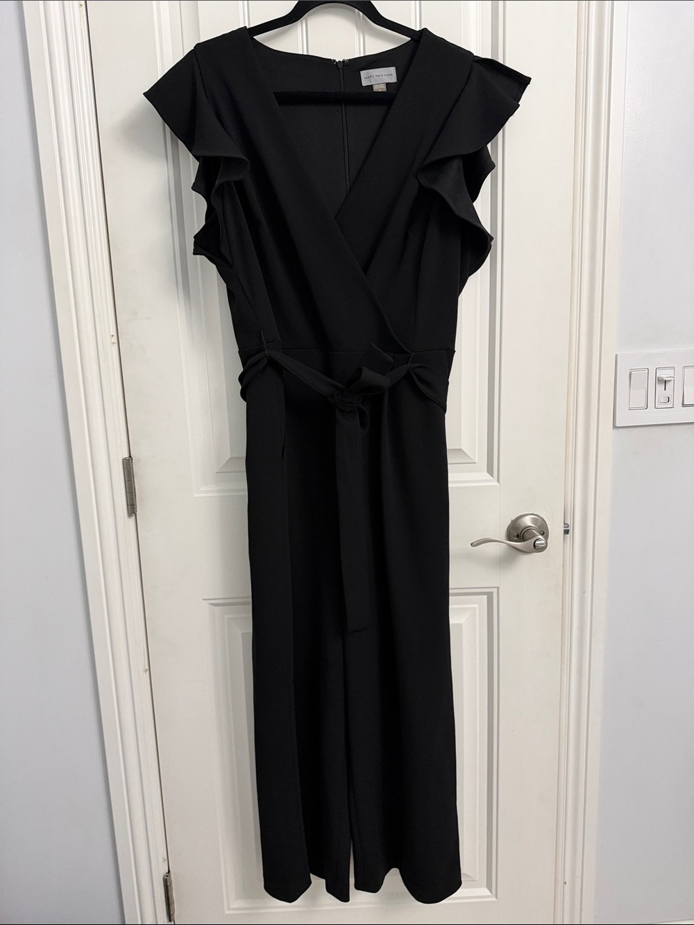 Marc New York Black Ruffle-Sleeve Wrap Jumpsuit size 16
